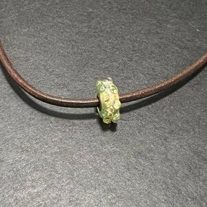 Italian Glass Bead Brown Leather Necklace